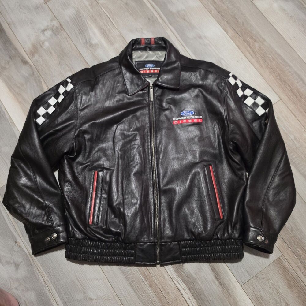 Ford Power Stroke Diesel Leather Jacket Size XL black Bomber Men's
